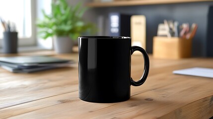 Productive Workday: Mug on Office Desk in a Professional Working Environment