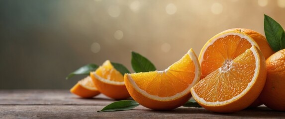 Fresh orange slices on colored background in a creative summer concept.