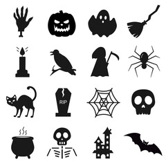 Set of halloween icons in black style. Vector illustration
