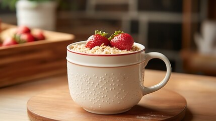 Morning Wellness Boost: Nutritious Oatmeal Breakfast in a Cozy Mug