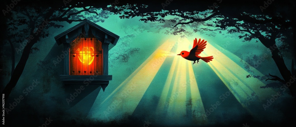 Poster Cuckoo of Light and Shadow, Cuckoo clock