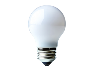 LED light bulb with a smooth, white design, isolated on transparent background.