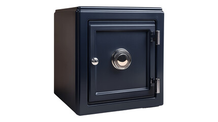 Black safe with a combination lock, isolated on transparent background.