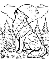 Wolf illustration coloring pages for kids - coloring book