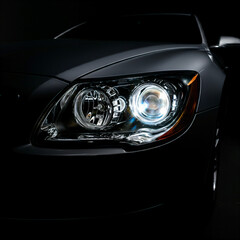 Close-up of car headlights modern automotive lighting design