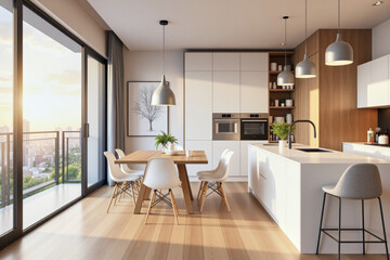 photo of a modern apartment kitchen with designer interior and furniture, luxury interior architecture design idea