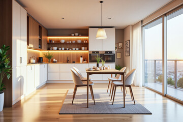 Fototapeta premium photo of a modern apartment kitchen with designer interior and furniture, luxury interior architecture design idea