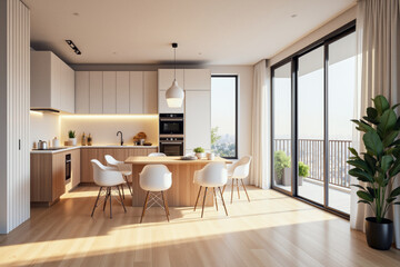 Fototapeta premium photo of a modern apartment kitchen with designer interior and furniture, luxury interior architecture design idea