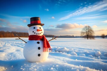 Obraz premium Snowman in a Field with Copy Space