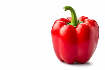 Fresh red bell pepper on a plain white background, ideal for culinary concepts, food blogs, or grocery ads. Vibrant and high-quality image.