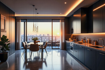 Fototapeta premium photo of a modern apartment kitchen with designer interior and furniture, luxury interior architecture design idea