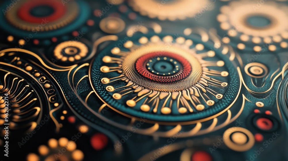 Poster Close-up of a stylish graphic with intricate patterns and contrasting colors, showcasing artistic design and attention to detail for visual projects