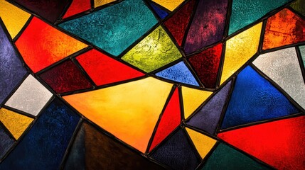 Fototapeta premium Vibrant Stained Glass Abstraction with Angular Lines and Contrasting Colors