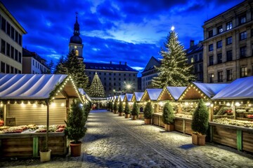 Fototapeta premium Empty Winter Market Stalls with Space for Events