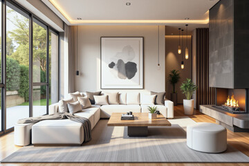 Fototapeta premium photo of a modern living room with designer interior and furniture, luxury interior architecture design idea