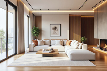 photo of a modern living room with designer interior and furniture, luxury interior architecture design idea
