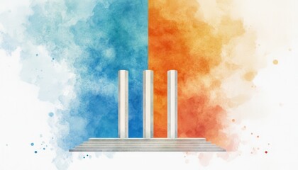 Abstract representation of three columns against a vibrant color backdrop, symbolizing strength and creativity in design.
