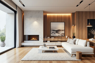 photo of a modern living room with designer interior and furniture, luxury interior architecture design idea