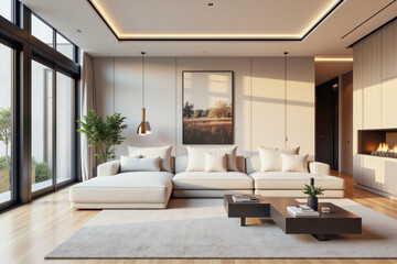 Fototapeta premium photo of a modern living room with designer interior and furniture, luxury interior architecture design idea