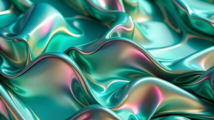 Obraz premium Abstract trendy holographic background. Real texture in pale violet, pink, and mint colors with scratches and irregularities. Abstract Holographic Neon Dynamic Rippled Waves Flowing Background