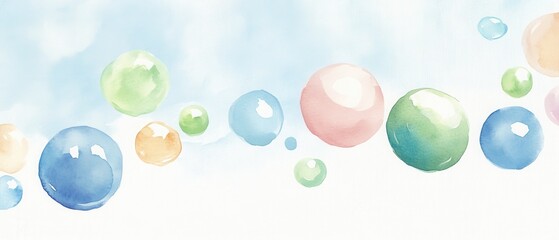 Colorful watercolor bubbles float against a soft blue background, creating a serene and whimsical atmosphere ideal for creative projects.