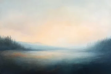 Hazy Morning Landscape with Silhouetted Trees