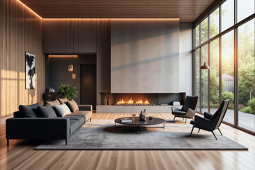 photo of a modern living room with designer interior and furniture, luxury interior architecture design idea