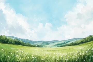 A Pastoral Landscape with Rolling Hills and Wildflowers