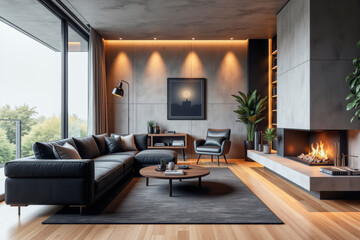 photo of a modern living room with designer interior and furniture, luxury interior architecture design idea