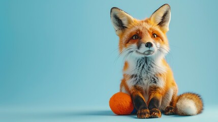 Fototapeta premium A cartoon fox sitting on a blue background.