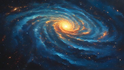 Cosmic Dance of a Spiraling Galaxy Illuminated by Glowing Stars and Celestial Dust