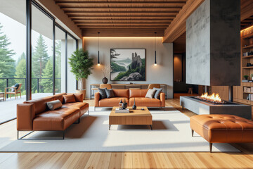 Fototapeta premium photo of a modern living room with designer interior and furniture, luxury interior architecture design idea