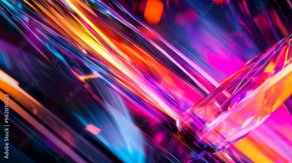 Fototapete close-up of an abstract background with a burst of bright, neon colors and geometric patterns, creat