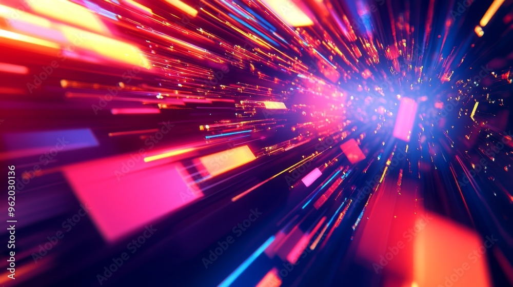 Fototapete close-up of an abstract background with a burst of bright, neon colors and geometric patterns, creat