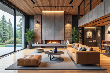 Obraz premium photo of a modern living room with designer interior and furniture, luxury interior architecture design idea