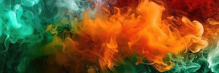 Fototapeta premium Colorful abstract background in the style of smoke and liquid in orange and green colors.