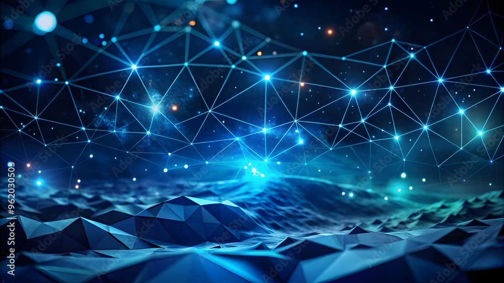 Poster abstract wave shape on a low-polygonal triangular background for design on the topic of big data, me