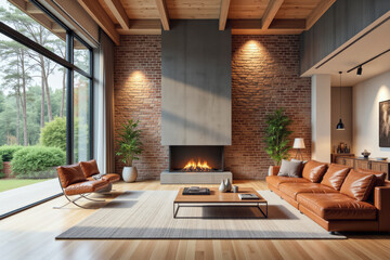 Fototapeta premium photo of a modern living room with designer interior and furniture, luxury interior architecture design idea