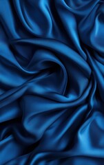 Obraz premium Rich blue silk fabric with elegant drapes and smooth texture, ideal for backgrounds, fashion, or textile design.
