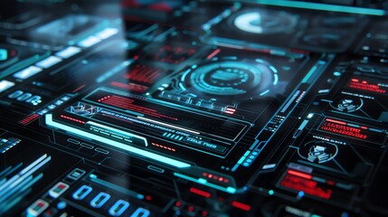 Obraz premium A futuristic digital interface with glowing blue and red lights.