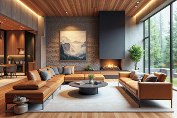 photo of a modern living room with designer interior and furniture, luxury interior architecture design idea