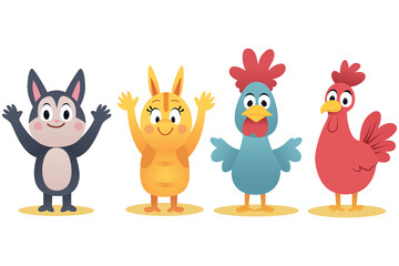 set of cute farm jungle animals illustration baby nature lion chicken bear rabbit comic character