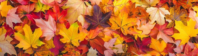 Fototapeta premium Colorful seasonal autumn background pattern, Vibrant carpet of fallen forest leaves