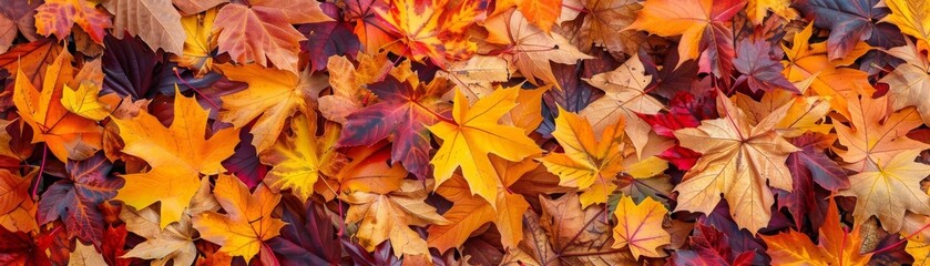 Colorful seasonal autumn background pattern, Vibrant carpet of fallen forest leaves