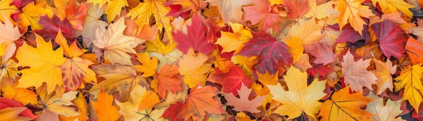 Colorful seasonal autumn background pattern, Vibrant carpet of fallen forest leaves