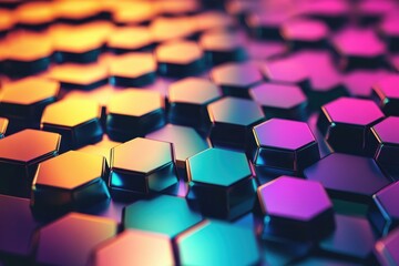 Fototapeta premium Futuristic Hexagon Mosaic - Vibrant Abstract Background of Colorful Tiles in Grid Formation