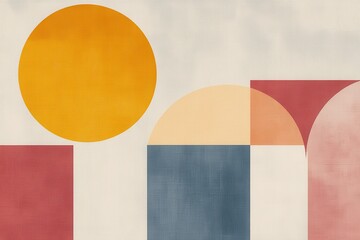 Abstract Geometric Artwork with Orange, Red, and Blue Shapes