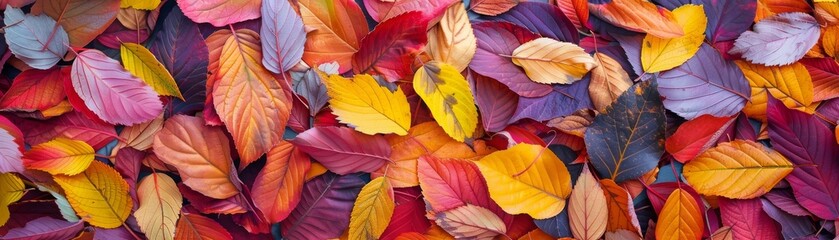 Obraz premium Colorful seasonal autumn background pattern, Vibrant carpet of fallen forest leaves