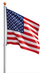 Waving American Flag on a Pole, 3D Rendering, Patriotic Symbol, USA, Independence Day, Flagpole