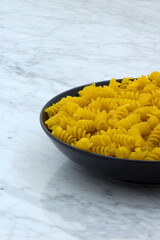 Raw fusilli pasta from southern Italy